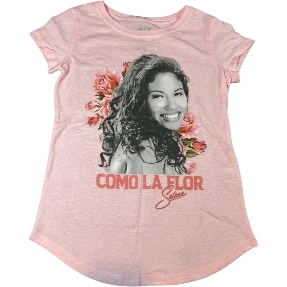 Selena Quintanilla Como La Flor Pink Graphic T-Shirt Kids Medium Hybrid Apparel